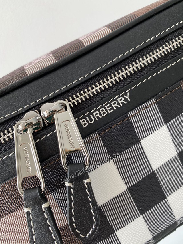 Burberry專櫃新款立挺版型的腰包 巴寶莉格紋環保帆布斜背腰包 yxb1110